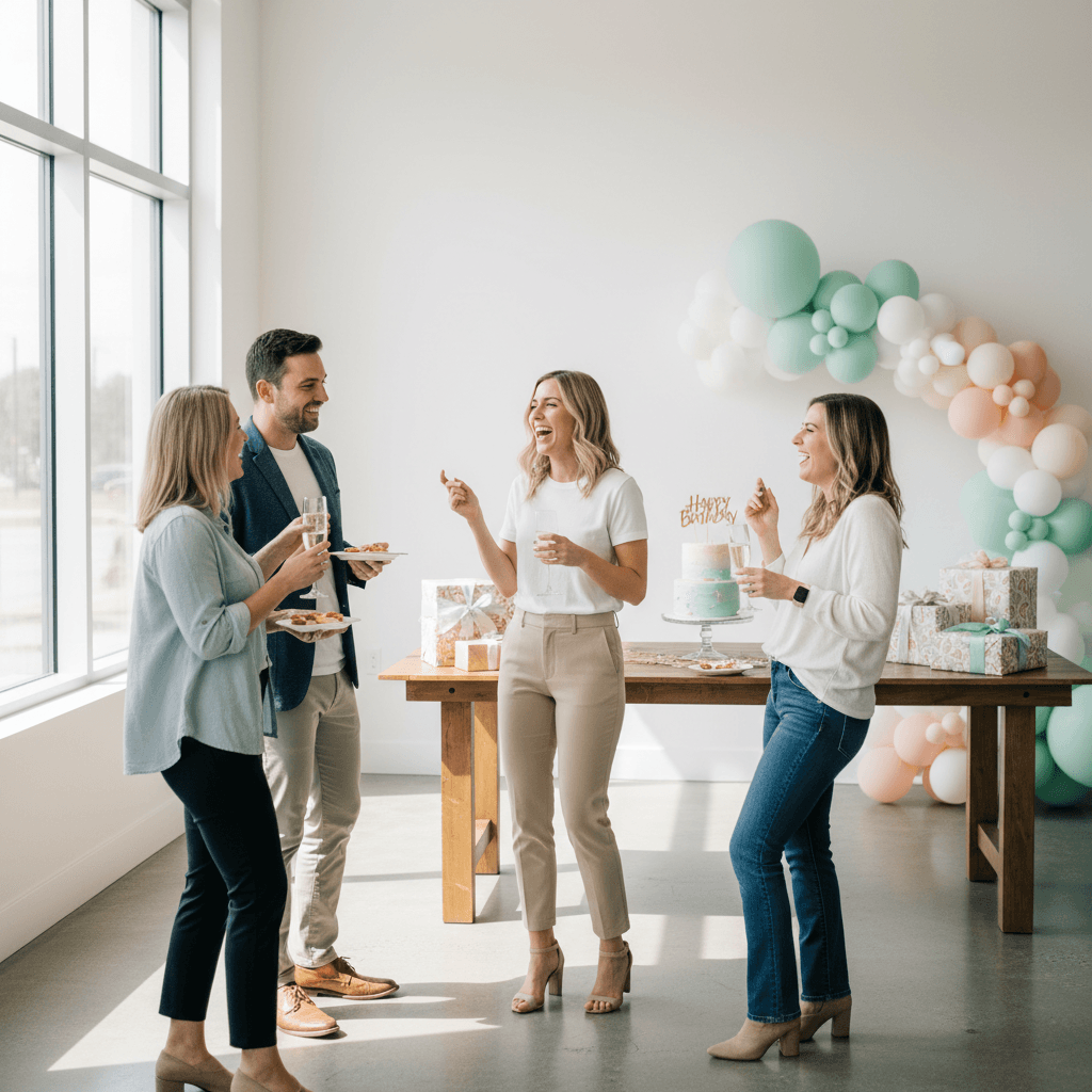 Guests chatting at a birthday party inside the event space