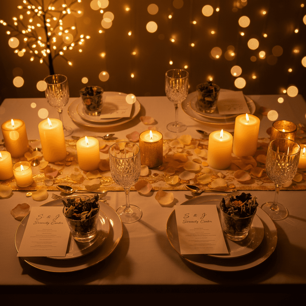 Overhead view of salad cups and place settings